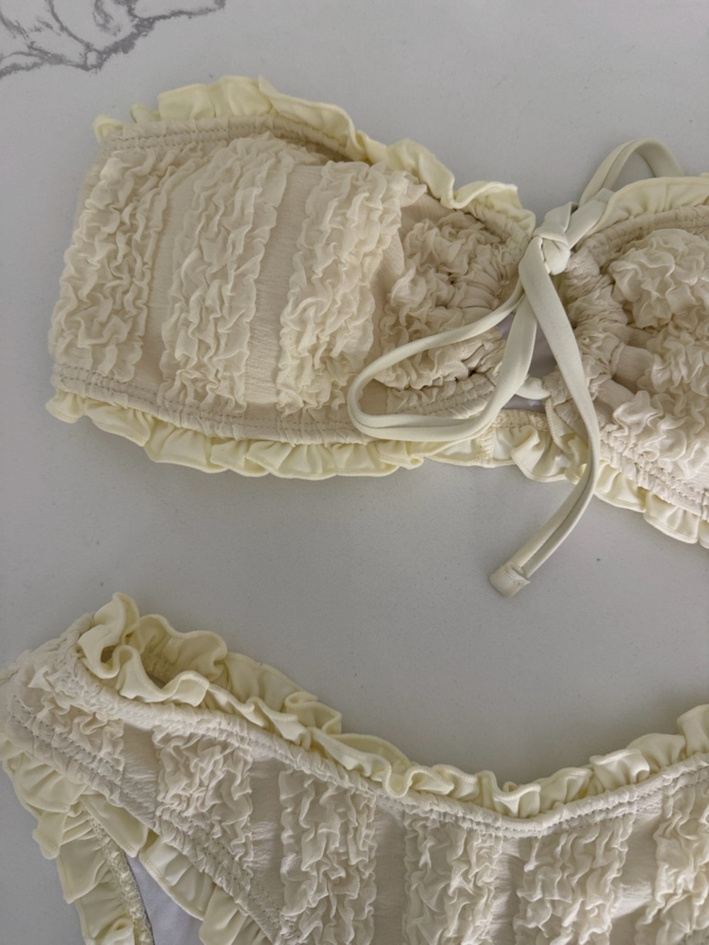 Strapless Ruffle Trim Lace Bikini Set - Cream - Picture 5 of 5